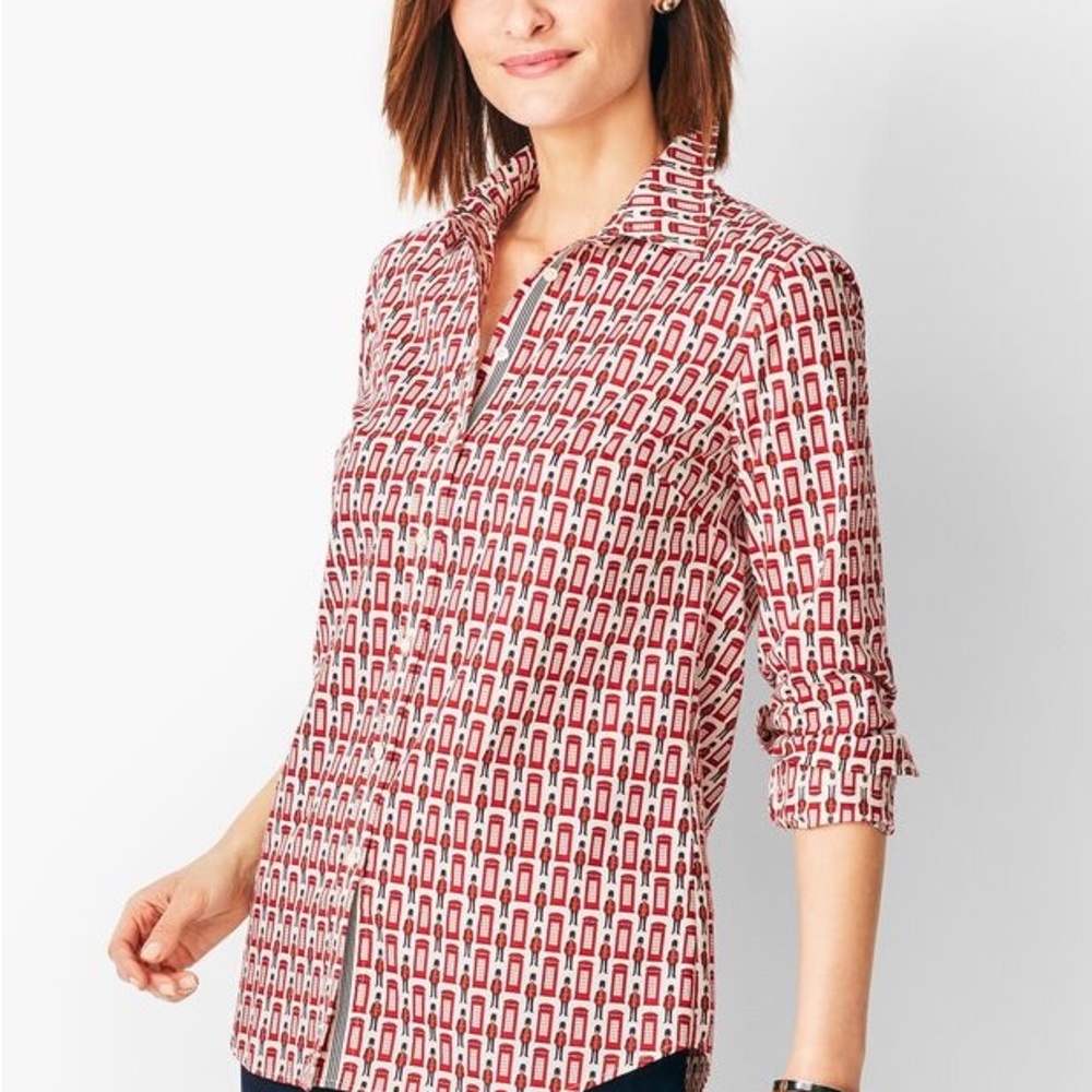 Talbots London Guards & Telephone Booth Print Button-Down Shirt PXL Petite XL